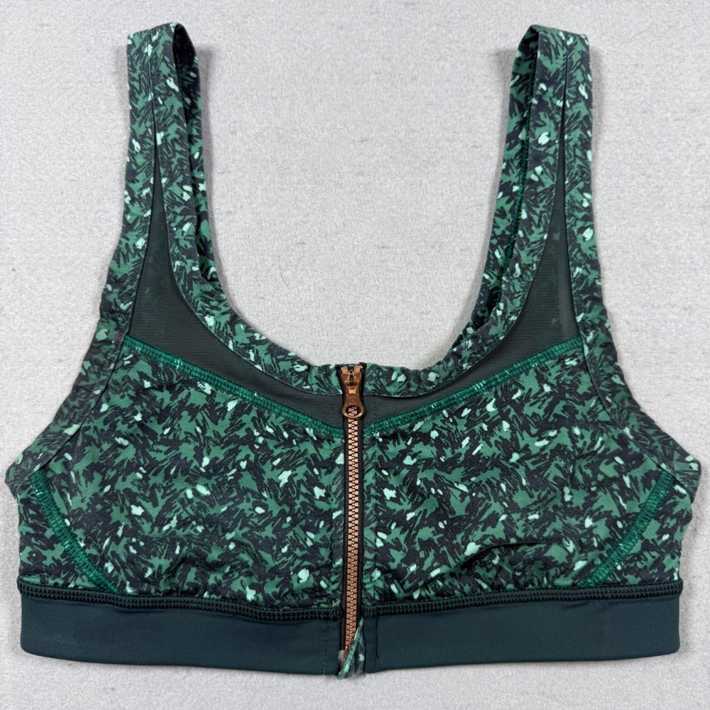 Lululemon Front Zip Sports Bra Green Abstract Camo Print Size 4 - Picture 2 of 7